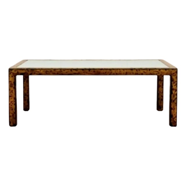1990s Theodore Alexander Style Bamboo Faux Tortoiseshell Faux Goat Skin Large Regency Style Coffee Table For Sale