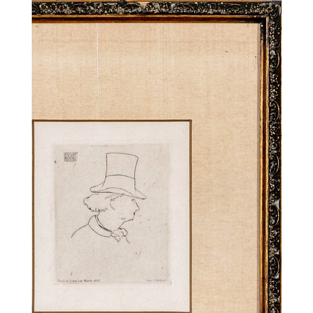 Antique French Édouard Manet Etching Portrait of Charles Baudelaire in Profile Framed For Sale - Image 4 of 14