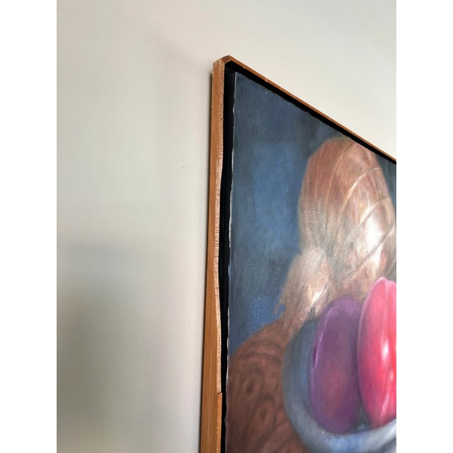 90's Venezuelan Mohamed " Still Life With Metals & Fruits " Oil Painting For Sale - Image 10 of 13