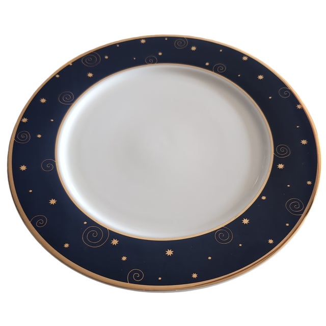 Set of 4 Sakura Star Light Dinner Plates Blue Gold 2000 Y2K Hallmark Home Collection These plates feature a deep navy blue...