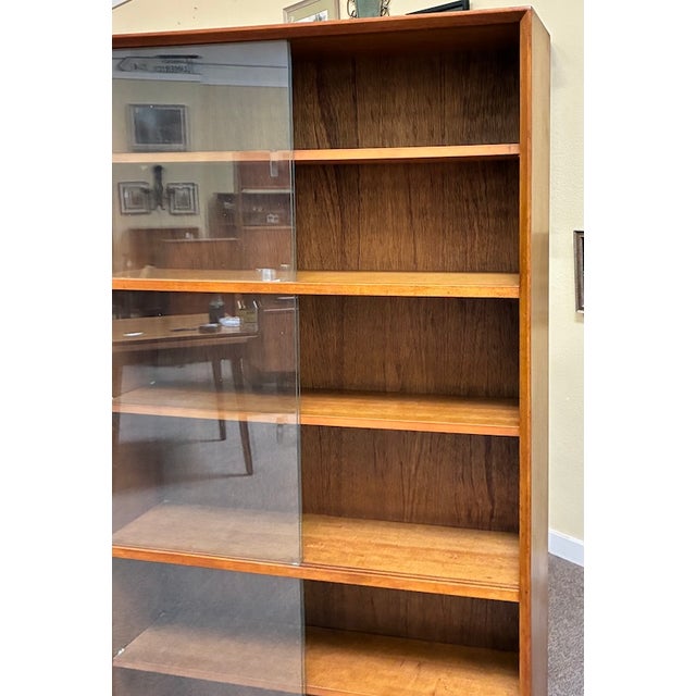 Vintage Extra Tall Teak Bookcase With Sliding Glass Doors c.1960 For Sale In San Francisco - Image 6 of 7
