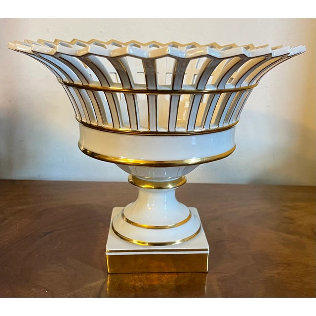 KPM Porcelain Antique 19th Century Kpm Berlin Gold & White Porcelain Reticulated Basket Corbeille For Sale - Image 4 of 12