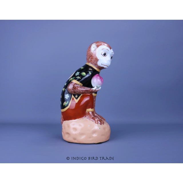 Vintage Chinese Ceramic Monkey With Peach Sculpture For Sale In Greenville, SC - Image 6 of 8