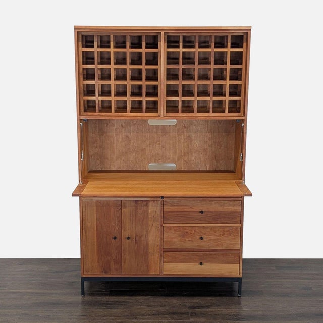 Modern Room & Board Custom Bar Cabinet With Wine Rack For Sale - Image 3 of 14