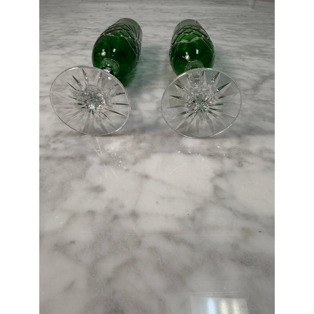 Glass Vintage Fabergé Odessa Emerald Green Crystal Champagne Flutes - Pair For Sale - Image 7 of 7