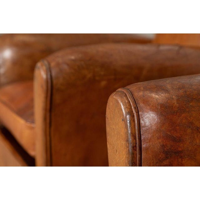 English Tan Leather Club Armchairs, 1920, Set of 2 For Sale - Image 10 of 17