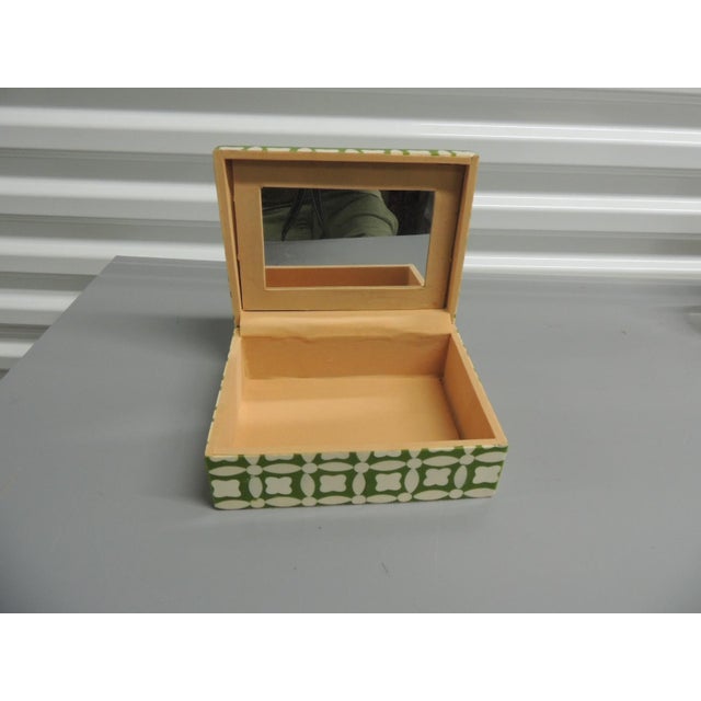 Boho Chic Faux Bone Inlaid Green and Natural Jewelry Box For Sale - Image 3 of 5