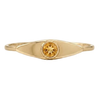 Golden Citrine Marquise Eye Ring | 18k Yellow Gold Plated Modern Signet Band | Minimalist Gemstone Ring Us 7 For Sale