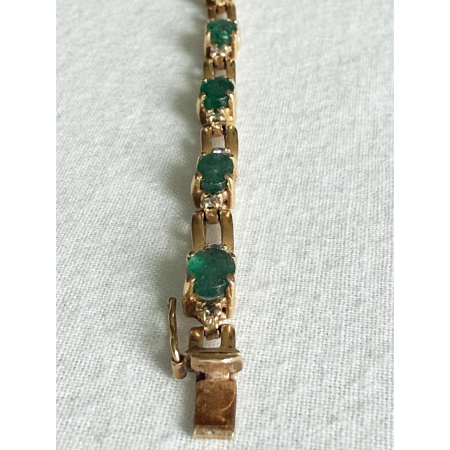 Vintage Michael Anthony 14k Yellow Gold Emerald Diamond Bar Link Tennis Bracelet For Sale - Image 11 of 17