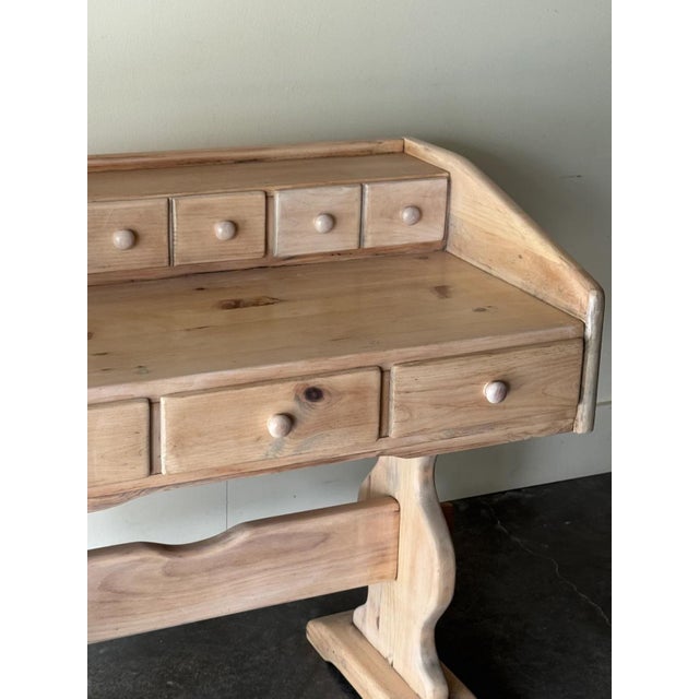 Wood 1970s Pickled Pine Mortise & Tenon Desk For Sale - Image 7 of 8