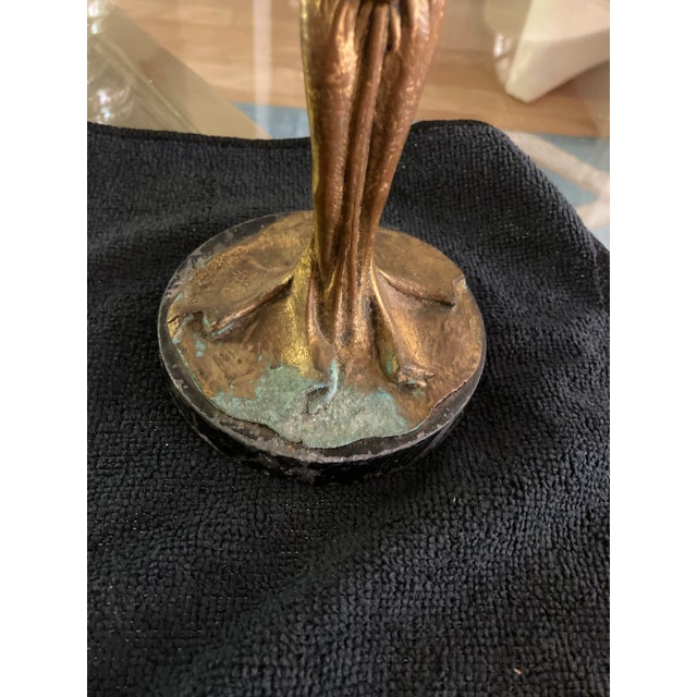 Antique Late 19th Century Brass Art Nouveau Woman Holding a Bowl For Sale In New York - Image 6 of 12