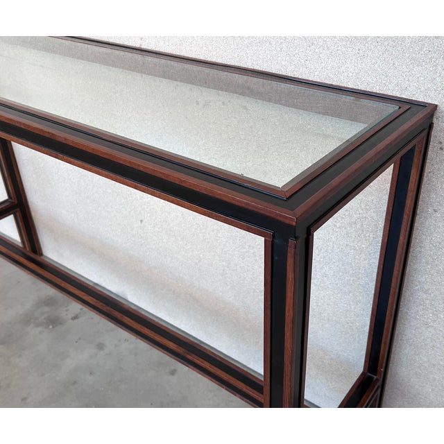 Mid Century Italian Willy Rizzo Style Rectangular Console Table With Glass Top For Sale - Image 11 of 12