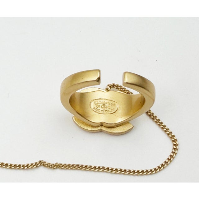 Chanel Chanel Vintage Gold CC Crystal Ring Chained Letter Cuff Bracelet For Sale - Image 4 of 5