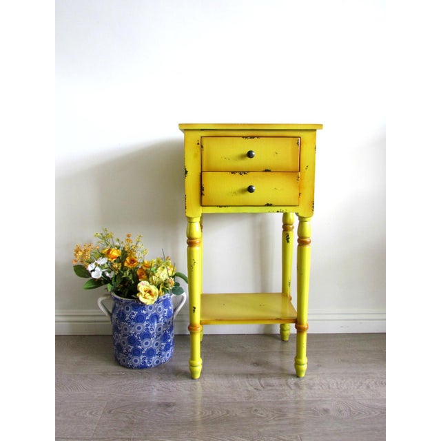 2 Drawer Yellow Distressed Accent Table Chairish