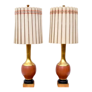 Mid Century Modern Gold Gilt Table Lamps by Marbro Lamp Co.