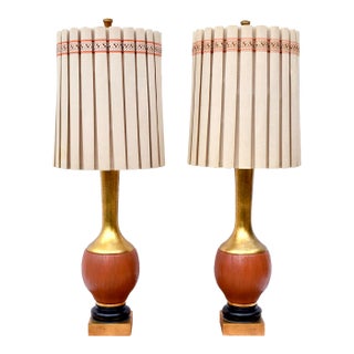 Vintage Marbro Lamp Co. Monumental Ceramic Gold Gilt Table Lamps, Pair For Sale