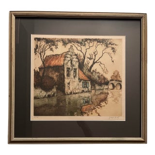 Circa 1920s Julien Célos Belgian Scene Hand-Colored Etching Signed 186/250 For Sale