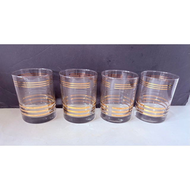 Mid-Century Modern Mid 20th Century Mid-Century Modern Gold Banded Rocks Glasses, Set of Four For Sale - Image 3 of 7