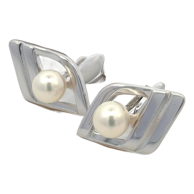 Mikimoto Estate Akoya Pearl Cufflinks Silver 7.50 mm, 2 pieces For Sale