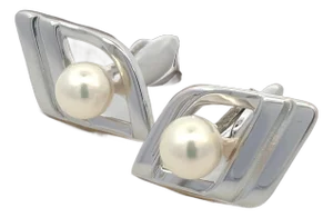 Mikimoto Estate Akoya Pearl Cufflinks Silver 7.50 mm, 2 pieces