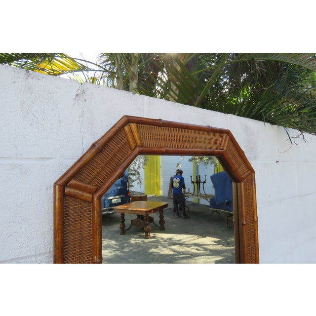 Hollywood Regency Vanity Dresser Bathroom Wall Faux Bamboo Caned Mirror 5760 For Sale - Image 9 of 12