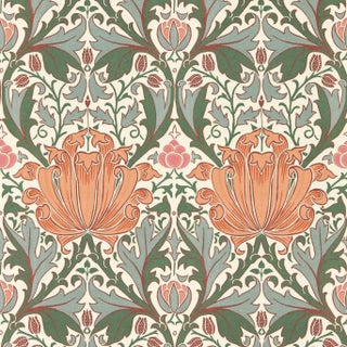 Morris & Co Helena Wallpaper in Peach/Teal For Sale