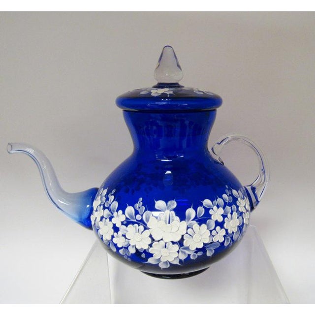 Vintage Murano Cobalt Blue Glass Teapot Coffee Pot Cups Serving Set