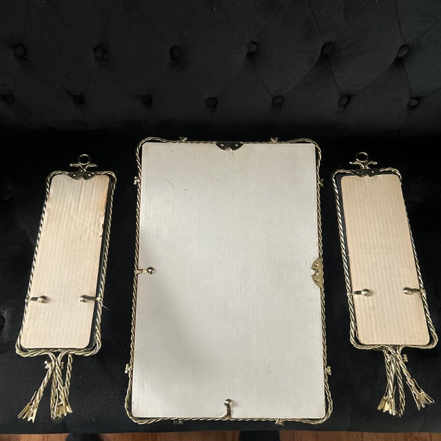 1960s Hollywood Regency 3 Piece Rope $ Tassle Mirrored Sconces & Center Mirror For Sale In Chicago - Image 6 of 6