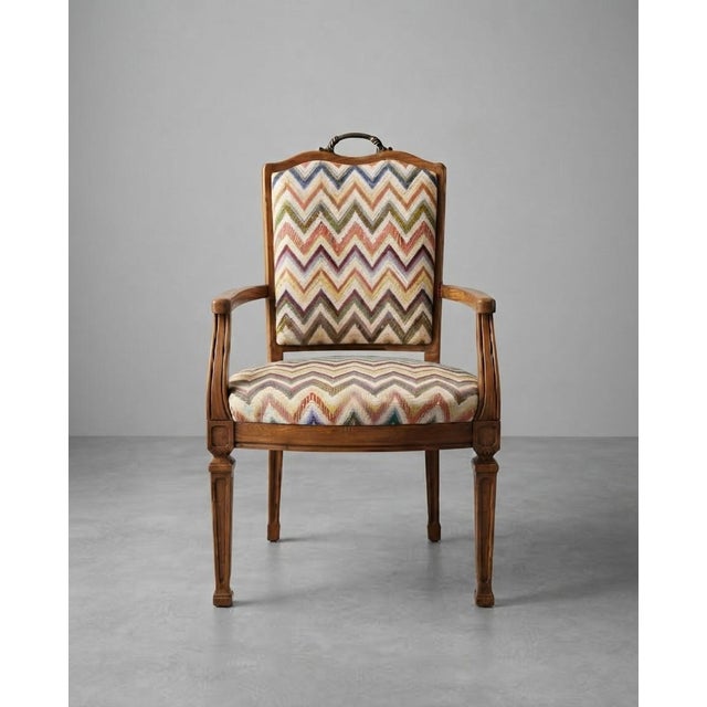 Vintage Hungarian Armchair with Chevron Pattern Fabric For Sale - Image 6 of 6