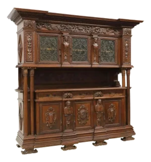 Early 1900's Antique Monumental, Fine Carved, Renaiss. Revival, Walnut Sideboard!