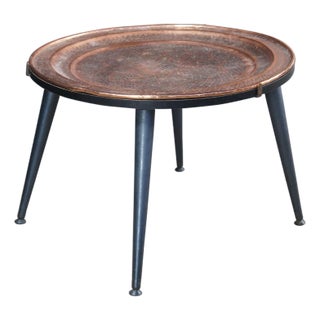 Turkish Hammered Copper Round Coffee Side End Tray Table Plant Stand 26" For Sale