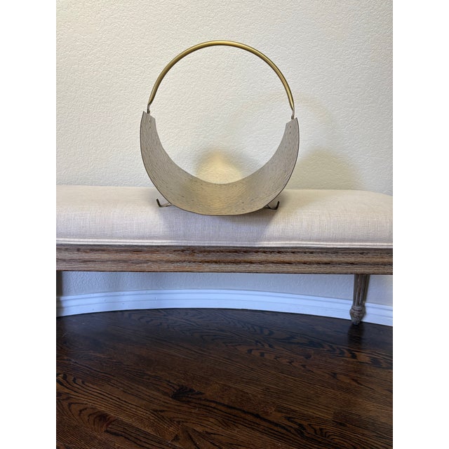 Vintage Mid-Century Hammered Solid Brass Fireplace Log Holder – Large 25.5” Hearth Basket For Sale - Image 10 of 12