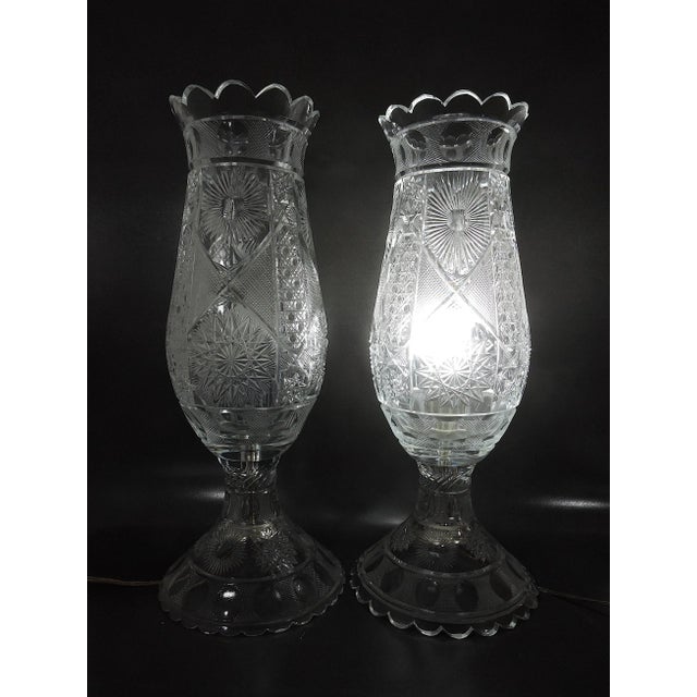 Metal Magnificent ''Star & Moon' Cut Crystal Glass Wired Table Lamps / Lanterns - A Pair 19.5" For Sale - Image 7 of 9