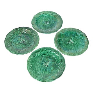 French 19th Century Set of Four Gien Majolica Leaf Plates For Sale