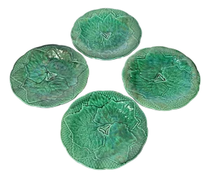 French 19th Century Set of Four Gien Majolica Leaf Plates