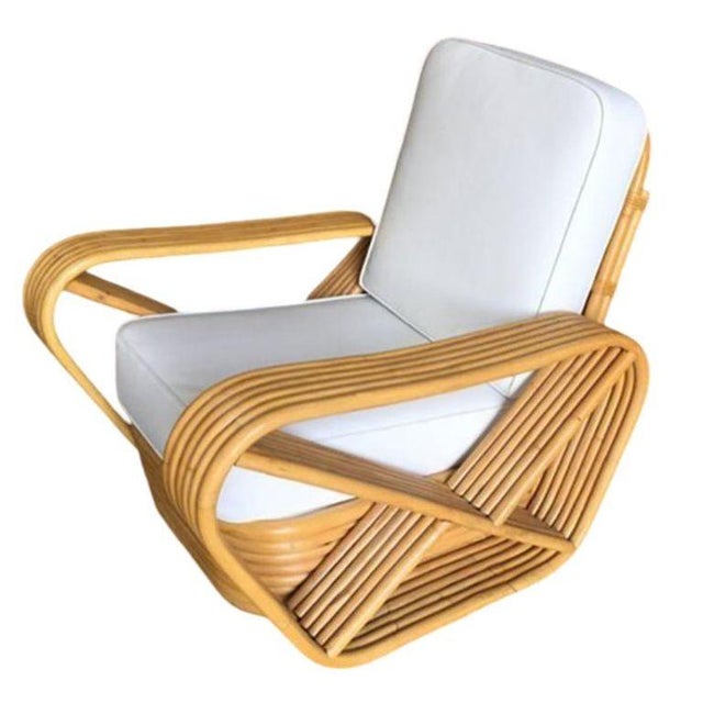 1940s Restored Art Deco Six Strand Square Pretzel Stacked Rattan Lounge Chair, Pair For Sale - Image 4 of 5