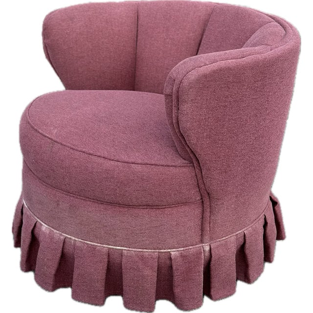 Art Deco Vintage 1940s Channel Back Swivel Chair For Sale - Image 3 of 6