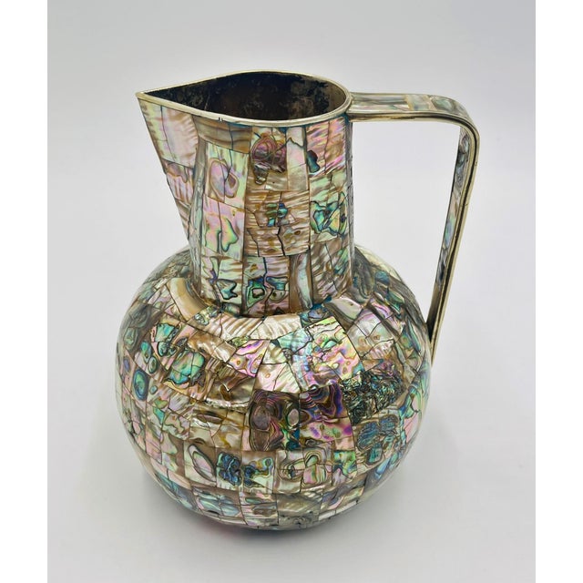 1960s Mexican Modernist Alpaca Silver & Abalone Pitcher, Los Castillo Style For Sale - Image 9 of 16
