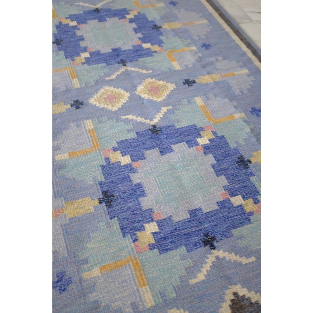 1950s Vintage Blue Rug in a Design Called 'Carnation" by Ingegerd Silow, Sweden For Sale - Image 5 of 10