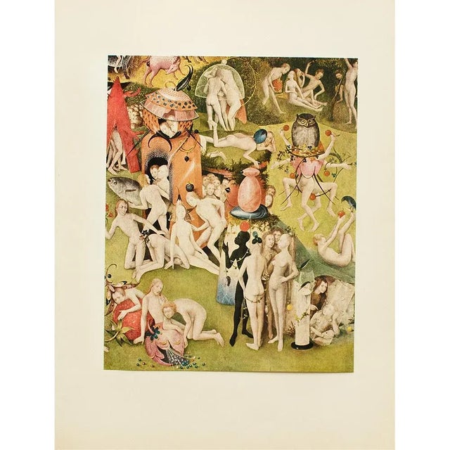 An excellent vintage full-color reproduction print after painting "The Garden of Worldly Delights" (Detail of central...