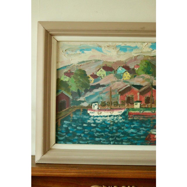 Original Swedish Mid-Century Oil on Panel – “Fiskeläge Bohuslän” by Göte Martin Luther Johansson – Vintage & Framed | 41 x...