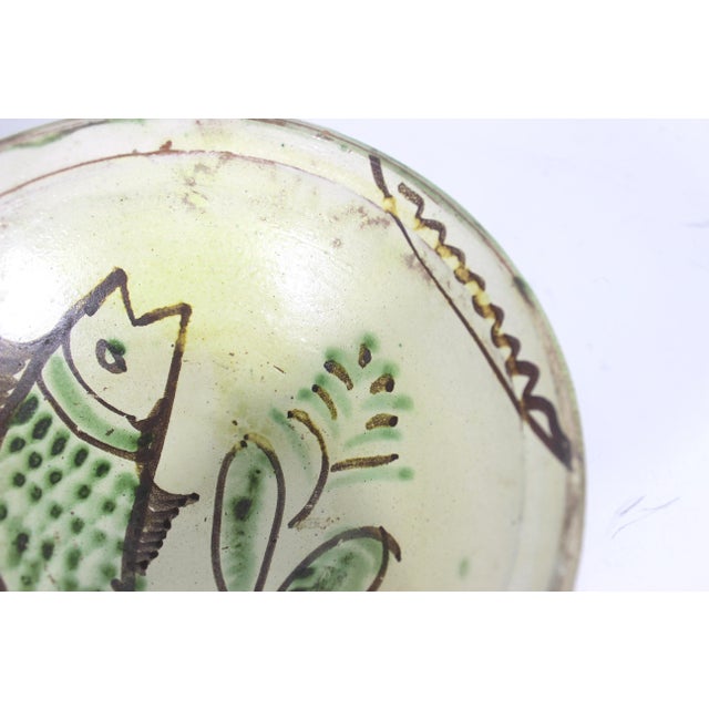 Ceramic Vintage Clay Pottery Fish Bowl in the Style of Byzantine Half Glazed Ceramics For Sale - Image 7 of 9