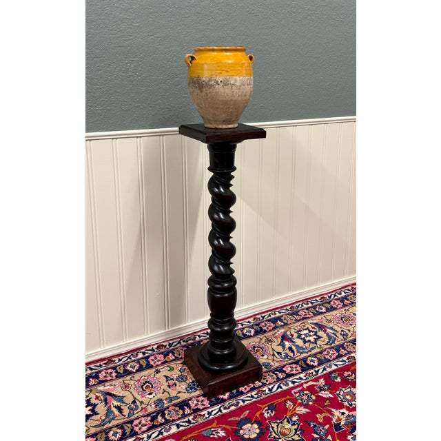 Antique French Louis XIII Barley Twist Pedestal Plant Stand Oak 42" T For Sale - Image 15 of 18