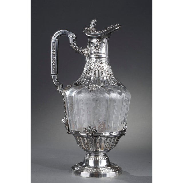 19th Century Ewers with Engraved Crystal and Silver Mounts, 1880, Set of 2 For Sale - Image 4 of 18