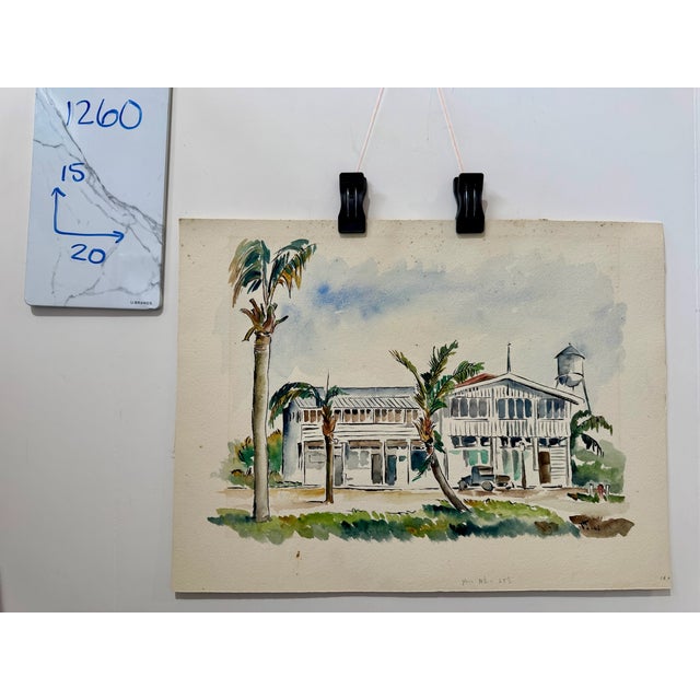 Henry Emil Salloch Original Watercolor on Paper Beachside Estate, 1945. For Sale In Atlanta - Image 6 of 6