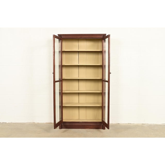 Early 20th Century Antique American Empire Carved Walnut Bookcase Cabinet, Circa 1900 For Sale - Image 5 of 12