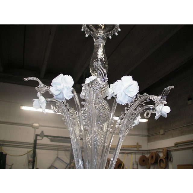 Venetian Romantic Floral Transparent and White Murano Glass Chandelier For Sale - Image 9 of 11