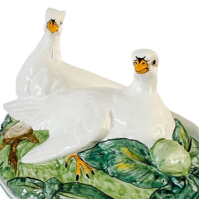 Vintage Italian Majolica Ceramic Double Dove Covered Casserole Dish Centerpiece For Sale - Image 4 of 9