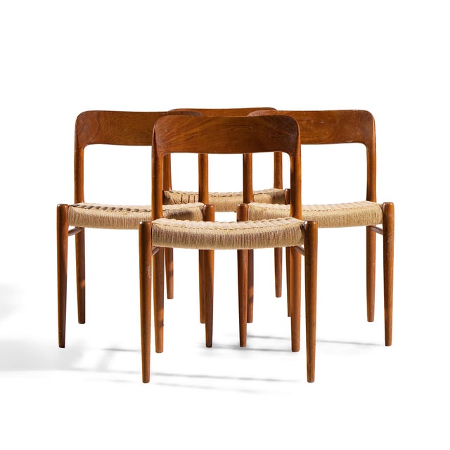 Niels Moller Model 75 Mid Century Danish Teak and Cane Dining Chairs - Set of 4 Each chair measures: 19.75 wide x 19 deep...