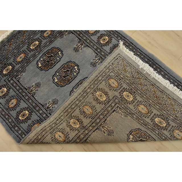 Gray Bokhara Rug 2’8” X 4’1” Gray Wool Tribal Hand-Knotted Oriental Carpet For Sale - Image 8 of 9
